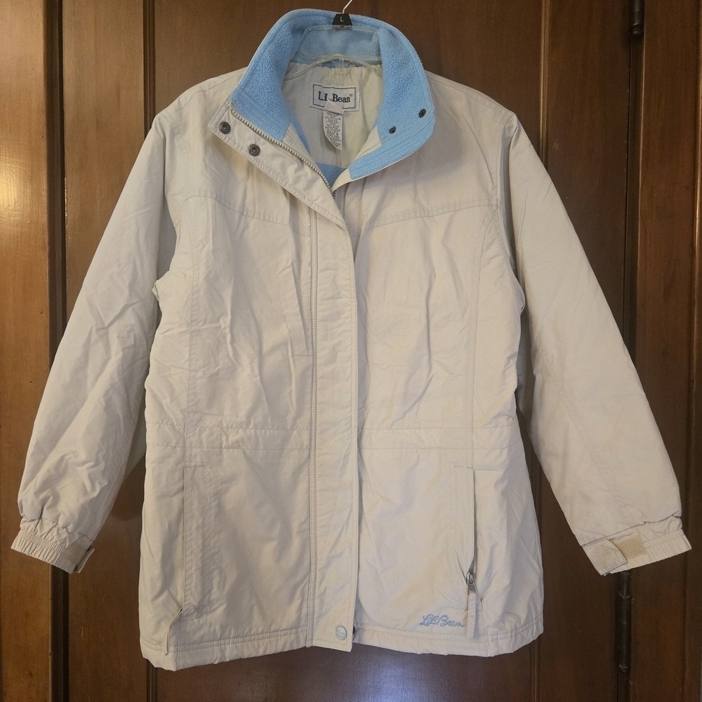 L.L.‎ Bean Womens Petite Med Polartec Thinsulate Jacket Warm Cream Blue No Hood